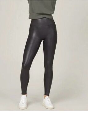 High-Waist Black Faux-Leather Leggings